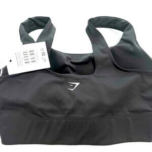 NWTS Gymshark Longline Sports Bra size Med. Black. Med support.Center Back logo